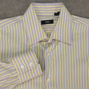 Hugo Boss Shirt Mens 16 1/2 - 32/33 Button Up Yellow Striped Long Sleeve